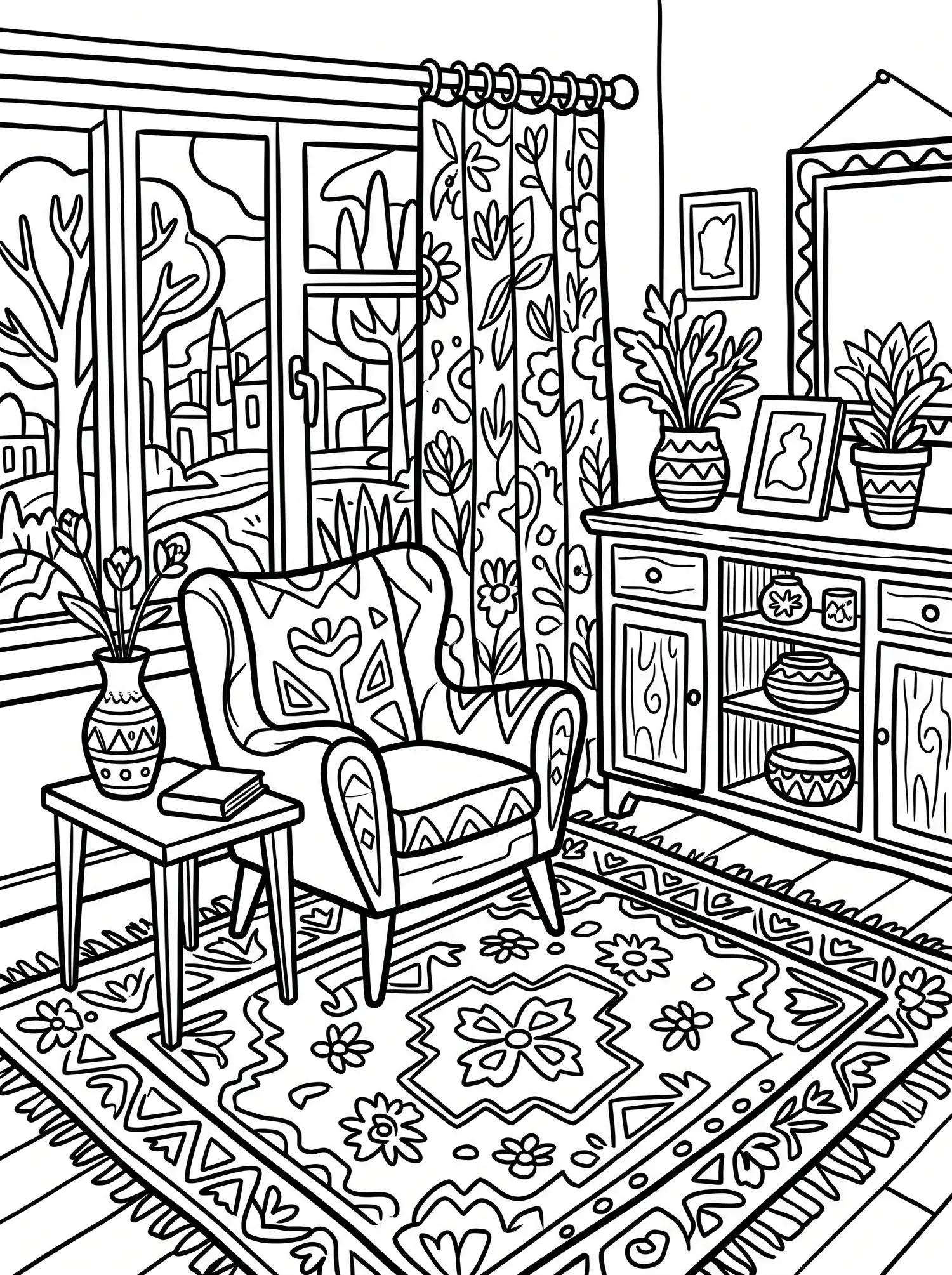 Intérieur Fauviste Imaginaire, Coloriage art à imprimer gratuitement